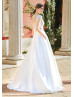 Cap Sleeve Beaded Ivory Lace Mikado Wedding Dress With Box Pleats